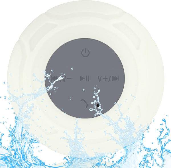 Portable Waterproof Bluetooth Shower Speaker, Wireless Water-Resistant Suction Cup Speaker with Built-in Mic, White