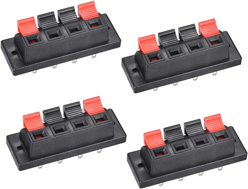 uxcell 4 Way Spring Speaker Terminal Clip, Push Release Connector Cable Terminals Strip Block, 4Pcs