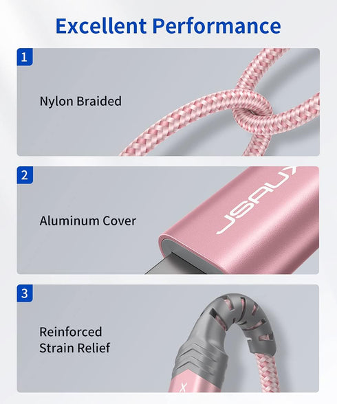 JSAUX 6FT Lightning to 3.5mm Audio Cable - Apple MFi Certified, Compatible with iPhone 14/13/12/11/X - Pink