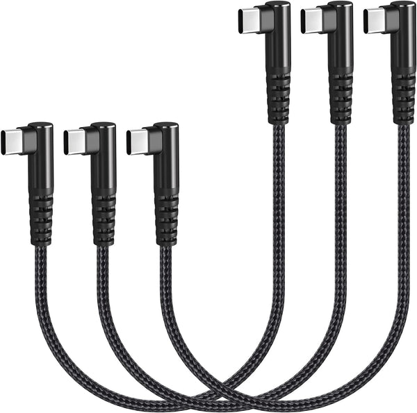 100W USB C to USB C Cable 1ft 3 Pack - 90 Degree Right Angle, Nylon Braided, Fast Charging for MacBook Pro, iPad Pro,