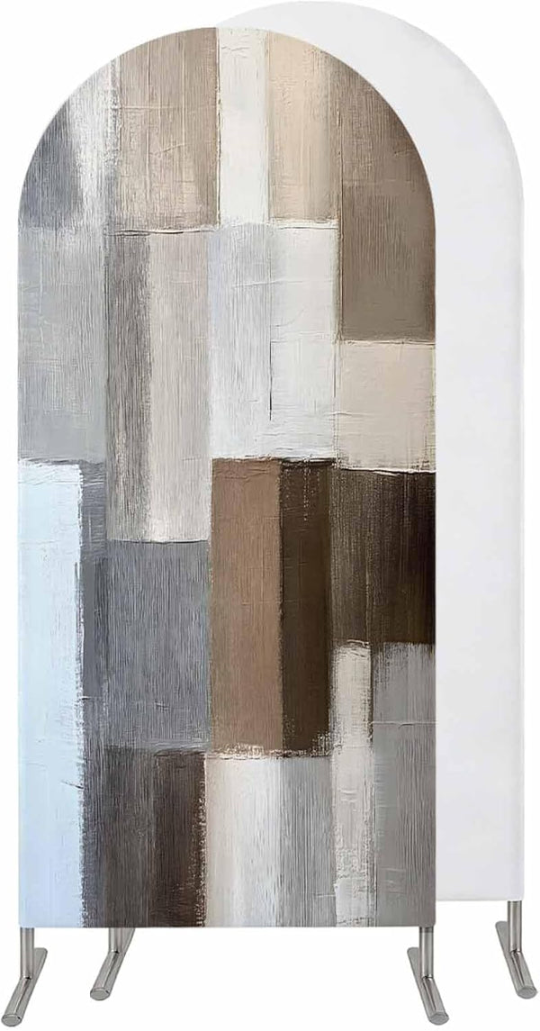 Jnbasdffb Grey Brown Color Blocks Wedding Arch Cover, Stretchy Spandex Arch Backdrop Stand