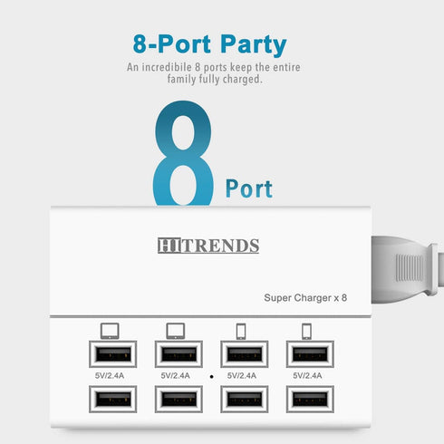HITRENDS USB Charger, 8 Ports Charging Station 60W/12A Multi Port Hub for Multiple Devices (5ft Cord, White)