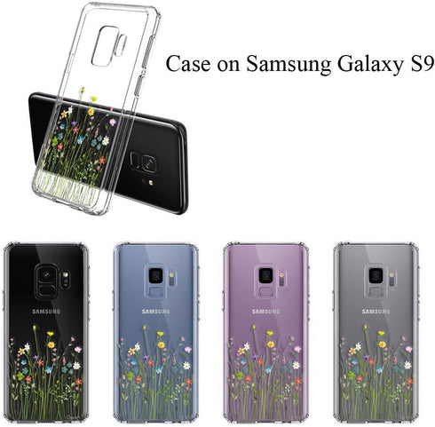 Unov Case Compatible with Galaxy S9, Clear Soft TPU Shock Absorption Protective Back Cover with Floral Pattern (Flower