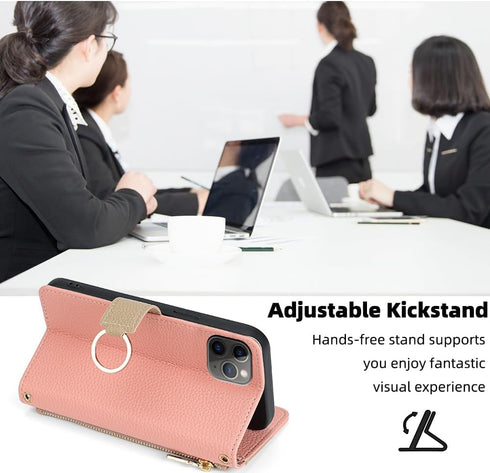 Asuwish iPhone 11 Pro Wallet Case: Pink Flip Cover with Screen Protector, Card Holder, Crossbody Strap & Stand.