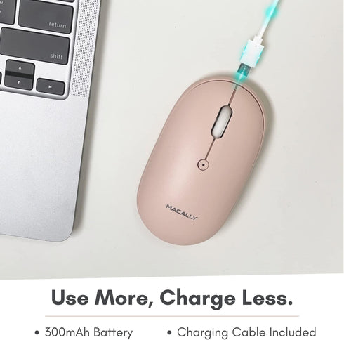 Macally Wireless Bluetooth Mouse, Strong Connection, Quiet, Comfortable, Rechargeable Mouse for Macbook Air/Pro,