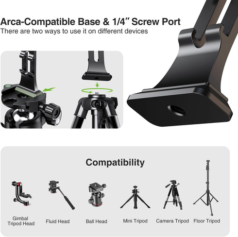 elitehood 1/4" 16 15 14 13 Aluminum Magsafe Tripod Phone Mount, Compact Phone Holder for Tripod with Arca Swiss Quick