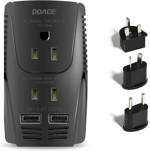Upgraded DOACE 2000W Universal Voltage Converter, US to Europe, 220V to 110V for Travel, Power Adapter Combo
