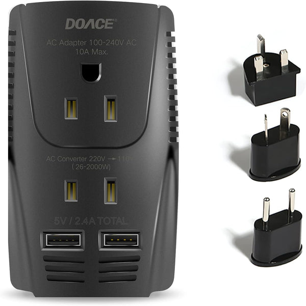 Upgraded DOACE 2000W Universal Voltage Converter, US to Europe, 220V to 110V for Travel, Power Adapter Combo