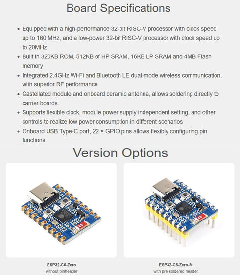 ESP32 Development Board ESP32-C6, Mini Board, Dual Processors, 2.4GHz WiFi 6 & Bluetooth 5