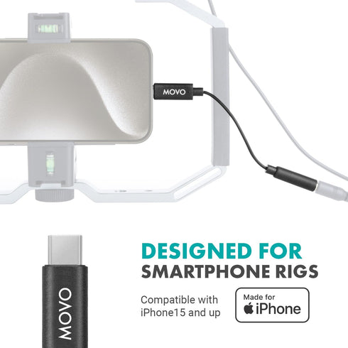 Movo Female 3.5mm TRRS Microphone Adapter Cable to USB-C Connector Dongle Compatible with Apple iPhone 15 and up, iPad Smartphones and Tablets - Optimized for Microphones/Pro Audio