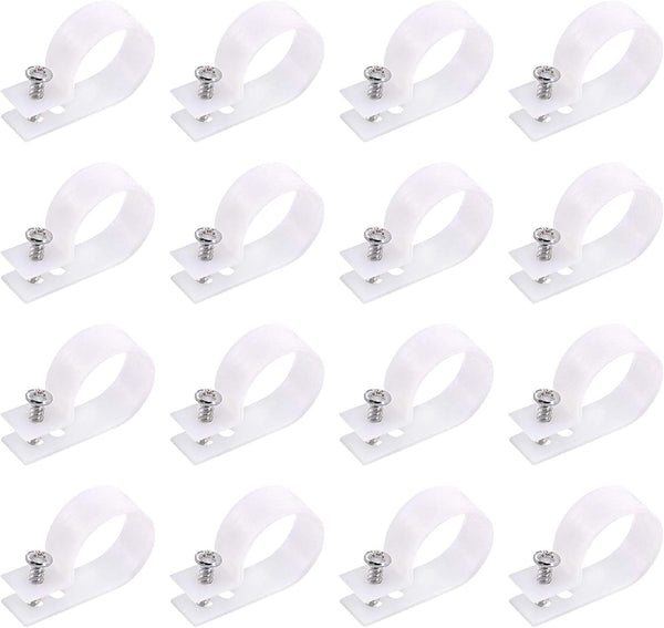 Swpeet 60 Pack White 1 Inch Nylon Plastic R-Type Cable Clips Clamp Kit, Mounting Cord Fastener Clips with 60 Screws