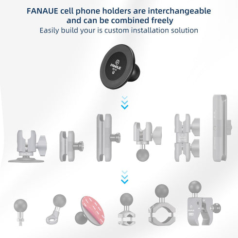 FANAUE Magnetic Car Mount for RAM Mount B Size Ball Head - Magnetic Phone Holder for 4.7-7.5" Smartphones