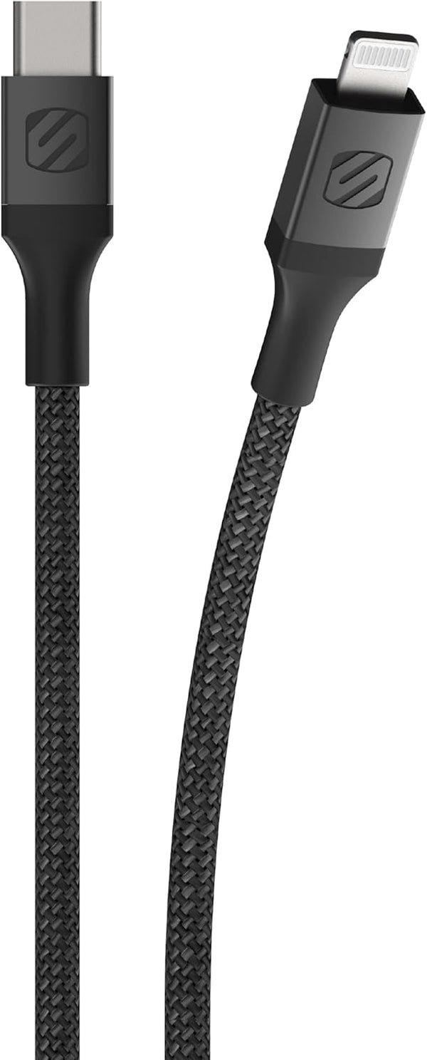 Scosche Ci4B1SG-SP 1-ft Premium Charge & Sync Braided Cable for Lightning & USB-C Devices, MFi Certified, Black.