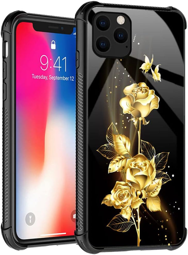 TnXee Golden Butterfly Rose Flower Case for iPhone XR - Stylish Pattern Design Case for Men & Women Gifts.