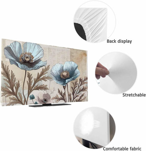 Yukro 85 Inch, 74"x42" Blue Broccoli Indoor TV Dust Cover, Rustic Farmhouse Floral Retro Brown Plant Elastic TV