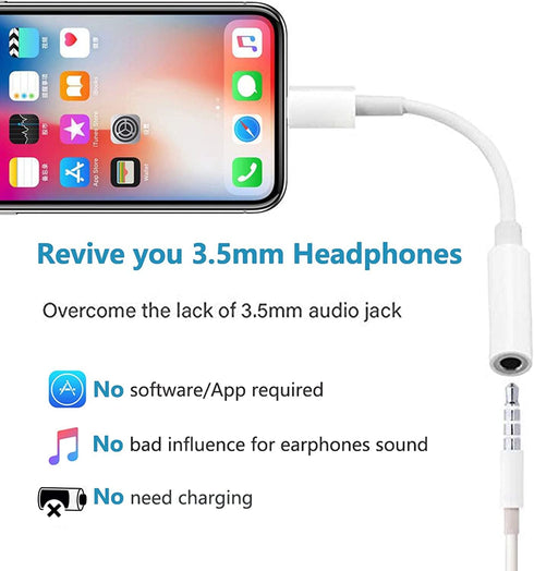 Apple MFi Certified 2 Pack Lightning to 3.5 mm Headphone Jack Adapter for iPhone 14/13/12/11/XR/XS/8/7/iPad.