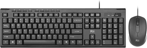 Rii Wired Keyboard and Mouse Combo, RK907 USB Ultra-Slim Compact USB Wired Keyboard