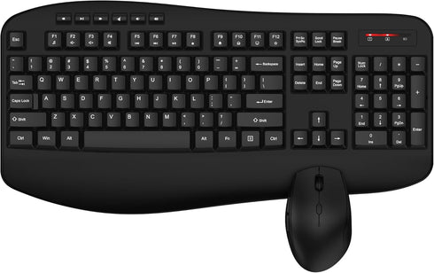 EDJO Wireless Keyboard and Mouse Combo, Full Size Ergonomic Keyboard with Palm Rest,