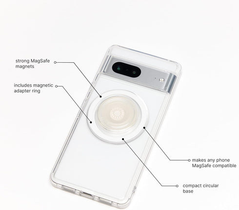 PopSockets Phone Grip - Compatible with MagSafe, Includes Adapter Ring, Wireless Charging Compatible - Clear
