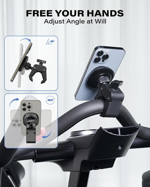 OQTIQ 17 N54 12-17 Phone Holder for Peloton Exercise Bike, Heavy-Duty Clamp & Strong Magnetic Phone Mount