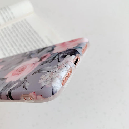 YeLoveHaw iPhone SE 2020 Case, iPhone 8/7 Case, Flexible Soft Slim Fit with Floral Purple Gray Leaves Pattern