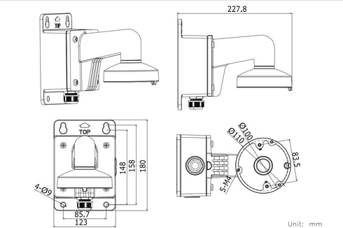 DS-1272ZJ-110B Wall Mount Bracket with Base for Hik-Compatible Dome IP Camera, WMS WML PC110B, White, Pack of 1
