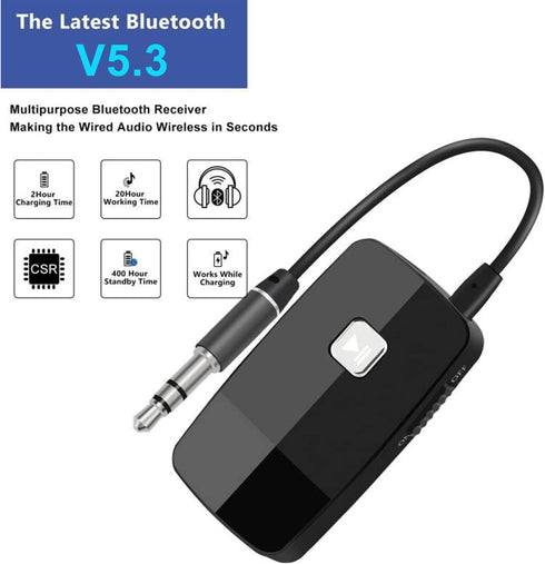 iDIGMALL Bluetooth 5.3 Receiver for Home Stereo, Mini Wireless Audio Adapter for Car Speaker, 20 Hours