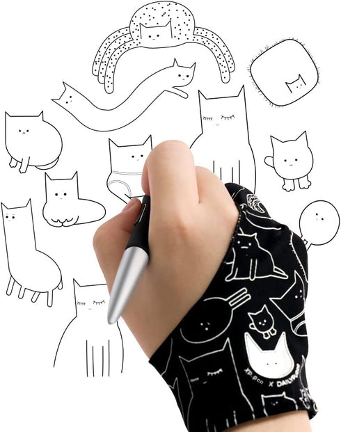 XPPen Digital Drawing Glove - Two-Finger Artist Glove for Drawing Tablet, Cute Cat Print for Right and Left Hand