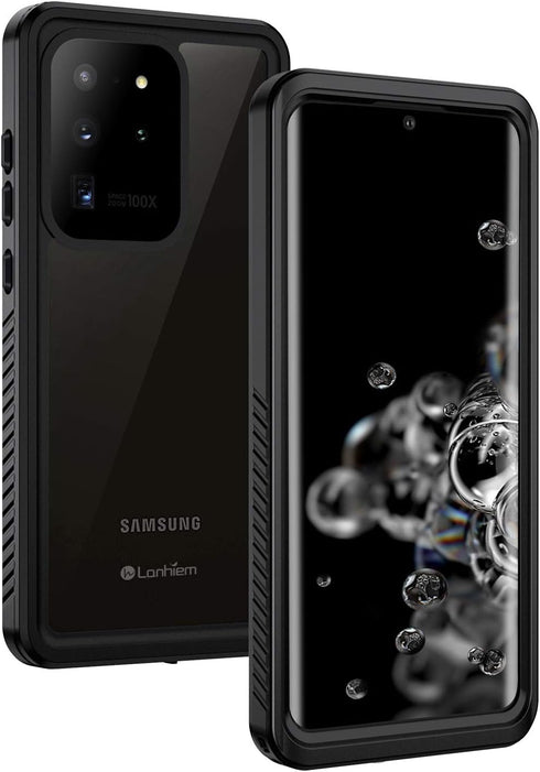 Lanhiem IP68 Waterproof Dustproof Case for Samsung Galaxy S20 Ultra - Heavy Duty Full Body Protective Cover, Black/Clear