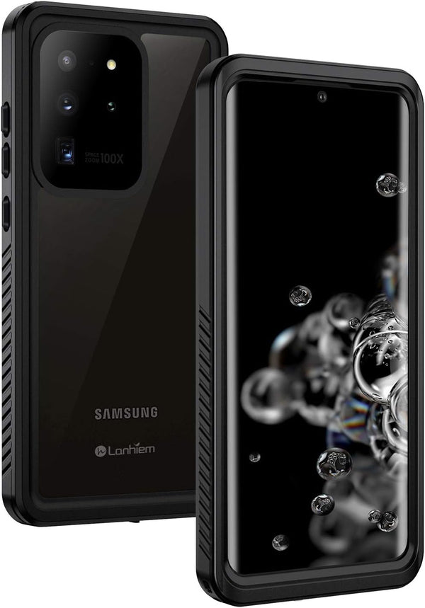 Lanhiem IP68 Waterproof Dustproof Case for Samsung Galaxy S20 Ultra - Heavy Duty Full Body Protective Cover, Black/Clear