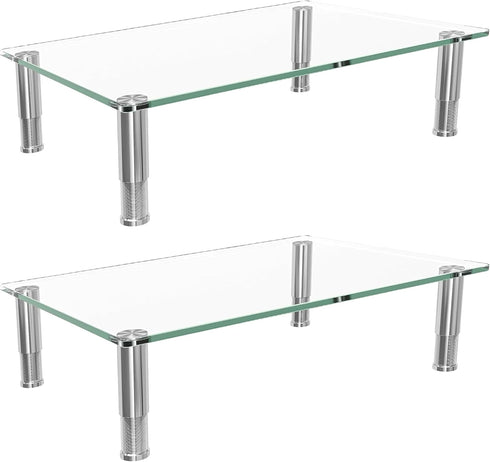 Simple Trending 2 Pack Computer Monitor Riser with Height Adjustable, Tempered Glass,
