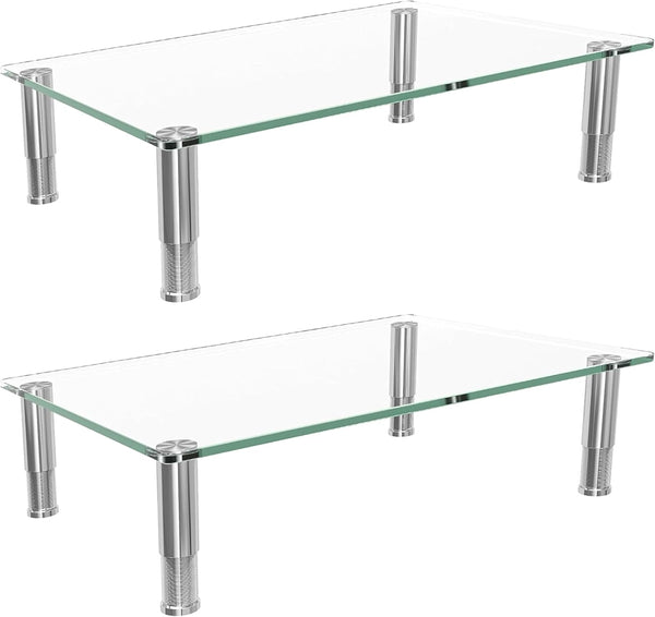 Simple Trending 2 Pack Computer Monitor Riser with Height Adjustable, Tempered Glass,