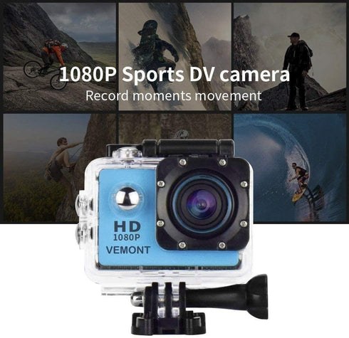VEMONT 1080P Action Camera, 12MP Full HD 2.0 Inch Waterproof Camera with Mounting Accessories Kit