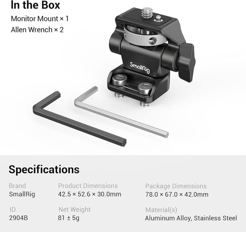 SmallRig Monitor Mount Swivel 360° and Tilt 180° Adjustable Bracket for 5" and 7" Monitor - 2904B
