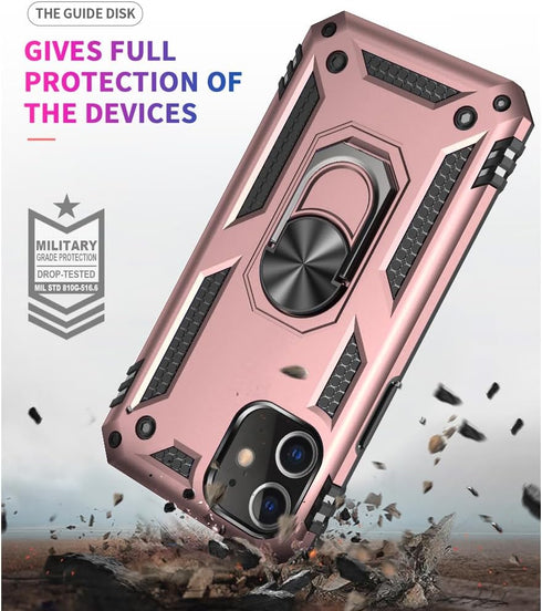 Yiakeng iPhone 12/12 Pro Case with Screen Protector, Military Grade Protective Case with Ring (Rose Gold)