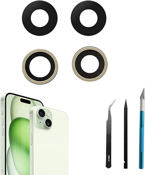 2 Pcs/Set 15 Plus Rear Camera Lens Replacement for iPhone 15, Back Camera Lens Glass Replacement with Repair Tool