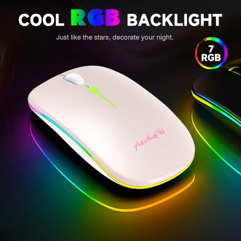 Wireless Bluetooth Mouse - Rechargeable USB Optical Mouse, LED Slim Dual Mode for Laptop, PC, Mac OS, Android (Pink)