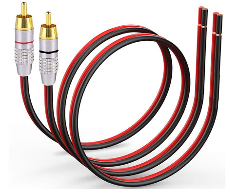14AWG 1Ft Heavy Speaker Wire to RCA Connector, 2 Pack Speaker Bare Wire Cables to RCA Plugs Adapter Repair Cord for