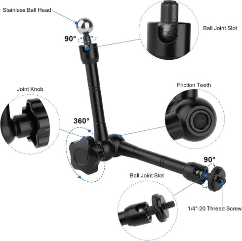 Truck Phone Stand with 10" Length Arm for 3.5~7.5" Smartphones, Multi-Angle Adjustable Aluminum Alloy Mount