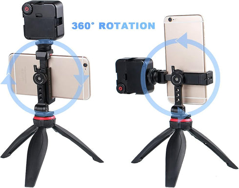 Metal Phone Tripod Mount with Rotatable Cold Shoe for Microphone, Compatible with iPhone Tripod Adapter