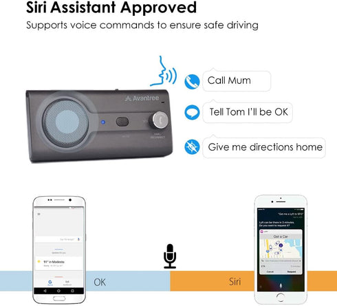Avantree CK11 Hands Free Bluetooth 5.0 Car Kits with Loud Speakerphone, Wireless Visor Clip - Titanium