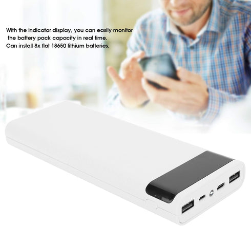 Cuifati Power Bank Kit, Lightweight 8 x Battery Storage Box, DIY Portable Power Bank Accessory, White