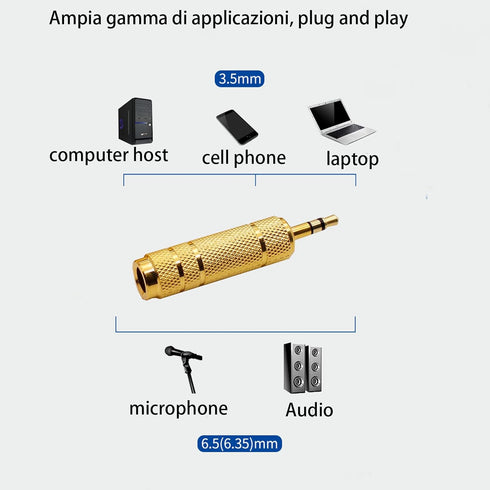 6PCS 3.5mm Male Plug to 6.35mm Female Stereo Jack Adaptor, Gold Plated Converter for Audio