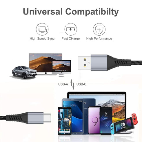 6 Inch USB C Cable Short, 0.5ft 3-Pack Braided USB A to USB C Fast Charging Cord for Samsung Galaxy S23 S22 Note 20,