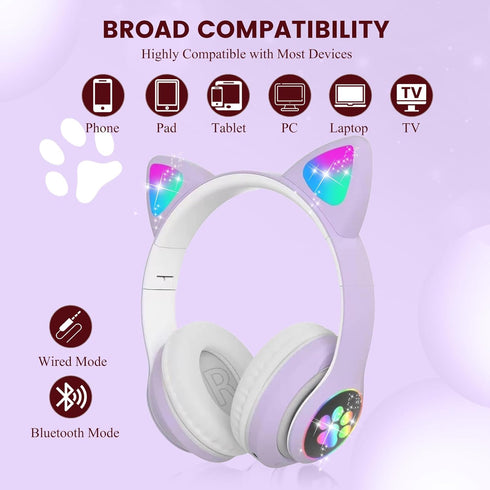 Kid Headphones for School, Wireless Bluetooth Headphones with Microphone, Violet