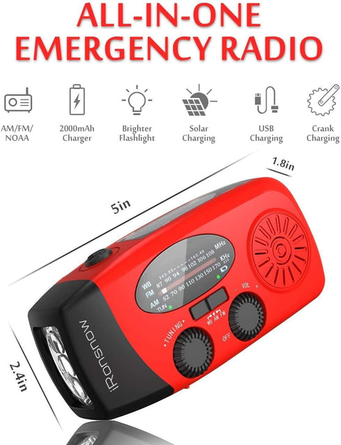 Solar Emergency Hand Crank Weather Radio, Portable NOAA AM/FM Radios with SOS Alarm, Red