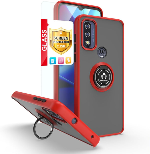 TJS Heavy Duty Case for Motorola Moto G Play 2023, G Power 2022/G Pure 2021 with Tempered Glass Protector