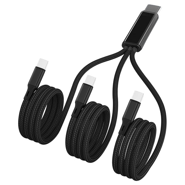 Multi USB C Cable 4FT, 3 in 1 Multiple Type C Charging, 3A Splitter USB-C Charging, Black Nylon Cord, USB C to 3 USB C