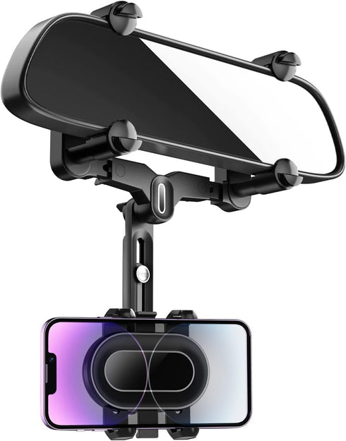 360° Rotatable Rearview Mirror Phone Holder for Car, Retractable Multifunctional Design, Four Corners Fixed Anti-Shake