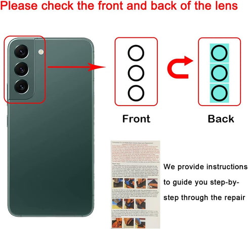 2 Set Back Camera Lens Replacement for Samsung Galaxy S22 and 22+ Plus with Professional Repair Tool Kit and